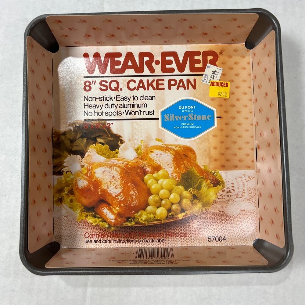 Wear-Ever 57004 8x8 Square Cake Pan SilverStone Nonstick NOS Recipe Card Vintage
